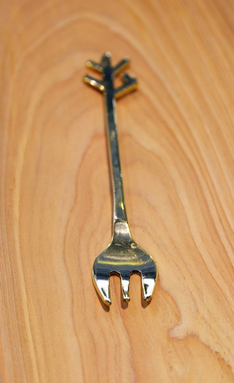 洋銀大叉＿樹與鳥＿公平貿易 - Cutlery & Flatware - Other Metals Gold