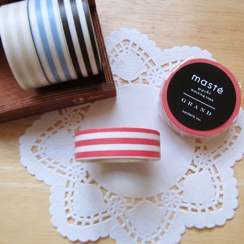 maste Masking Tape and paper tape [horizontal stripes - pink + white (MSG-MKT16-PK)] - มาสกิ้งเทป - กระดาษ สึชมพู