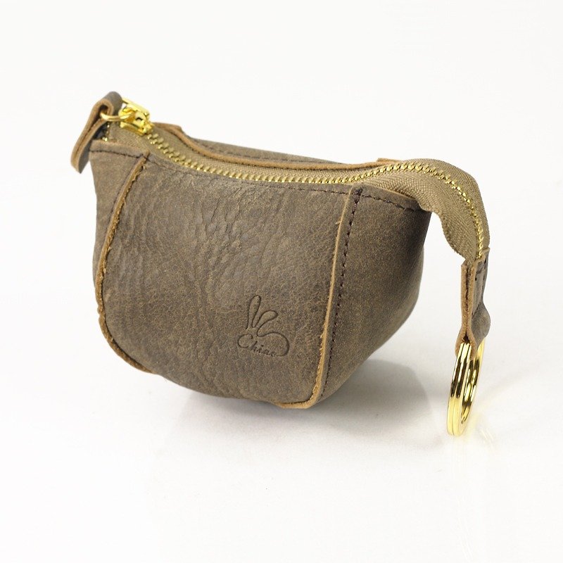 A coin purse/coffee shop series/leather (black brown) - กระเป๋าใส่เหรียญ - หนังแท้ สีนำ้ตาล