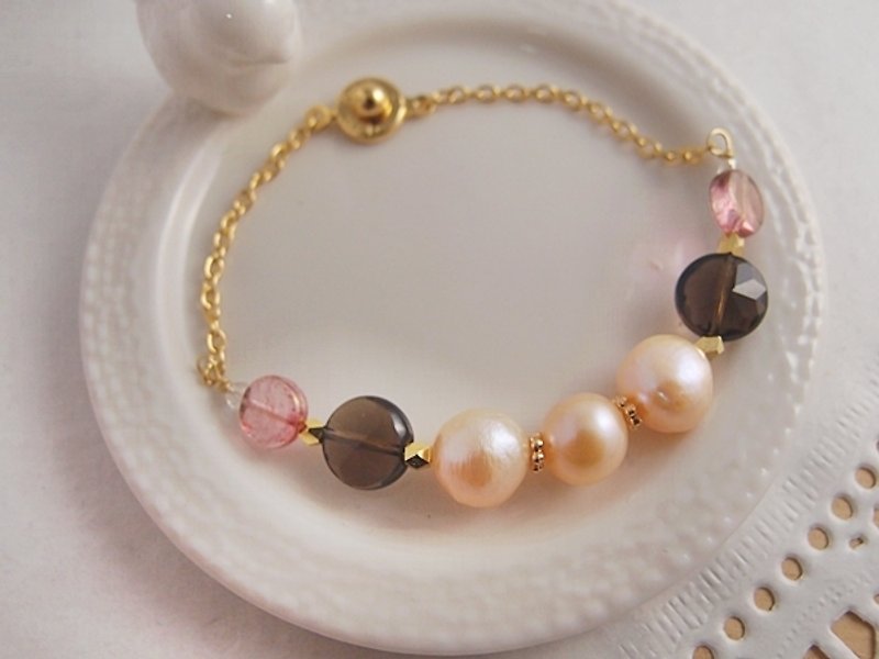 Natural stone [CB0014] ● natural pearl smoky quartz x x x brass beads rose quartz glass handle design] - Bracelets - Gemstone White