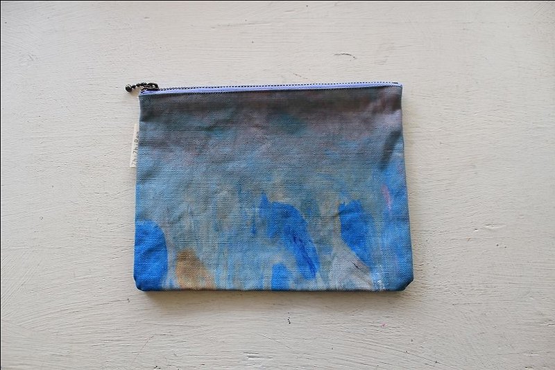 【ZhiZhiRen】萬用拉鏈包 - 大藝術家 - 藍橘 - 化妝包/收納袋 - 其他材質 藍色