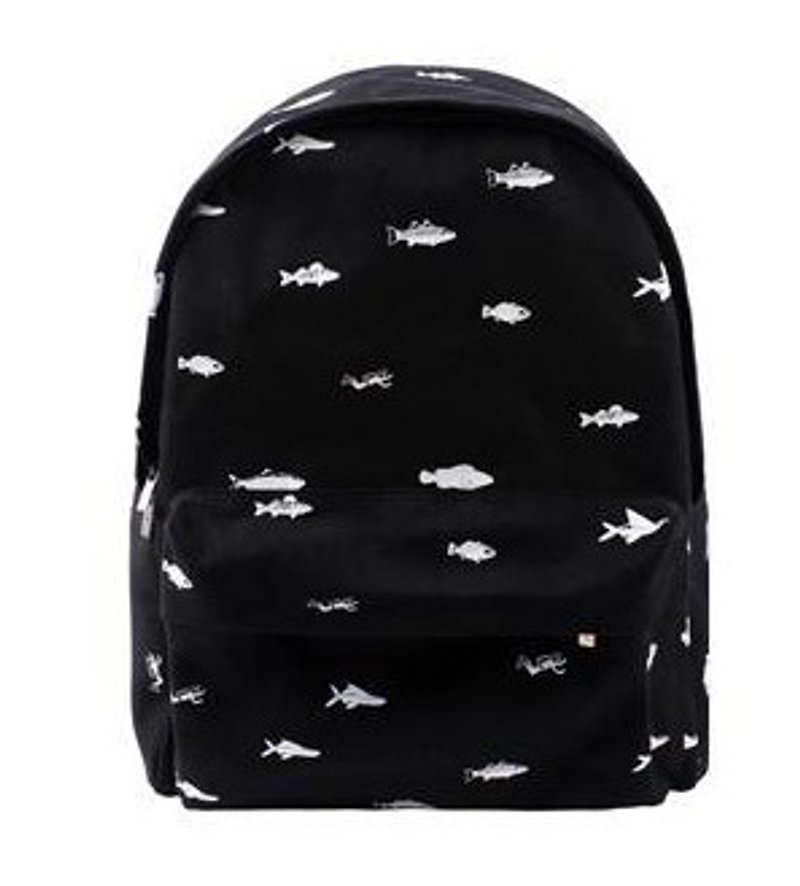 YIZISTORE printed canvas shoulder bag - black fish - Backpacks - Other Materials 