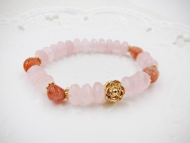 【Rose Little Sun】Sunstone Powder Crystal Bracelet - Bracelets - Gemstone Pink