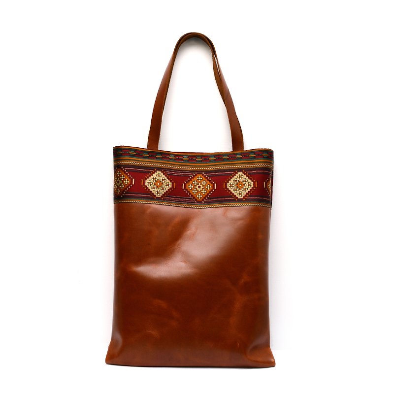 [Manual] Rangers Chinese lady on the Prairie (this cloth out of print, you can pick another color) leather tote bag & amp; National Wind & amp; stitching strapless models - Handbags & Totes - Genuine Leather Brown