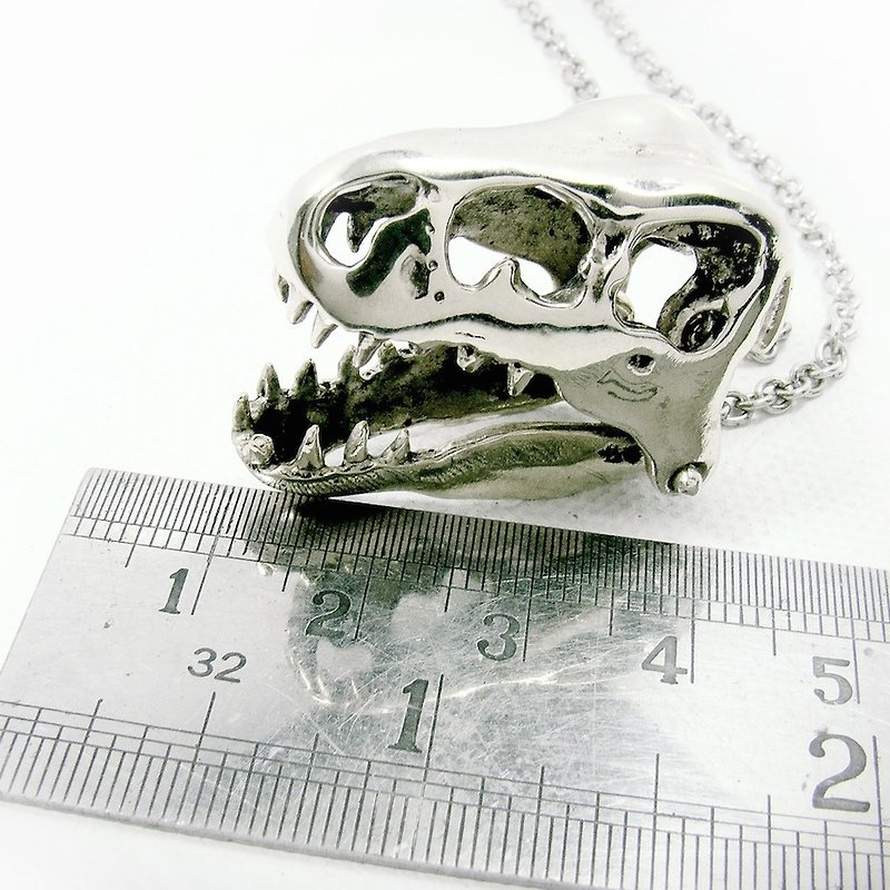 T-rex skull Pendant in white bronze with oxidized antique gold color ,Rocker jewelry ,Skull jewelry,Biker jewelry - สร้อยคอ - โลหะ 