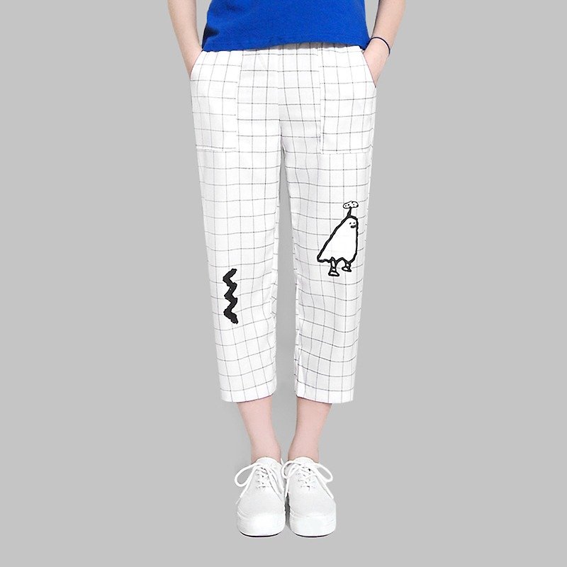 [Last] a hide and seek Boy / essay thin plaid trousers wide - Women's Pants - Other Materials White