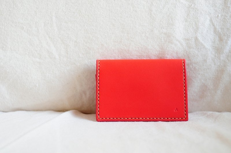 手縫皮革咭片包 - 文件夾/資料夾 - 真皮 紅色