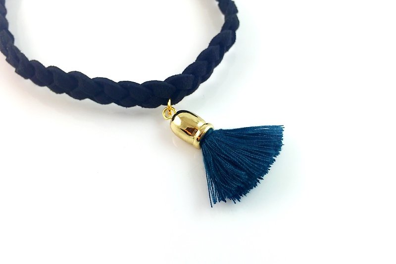 "Black twist necklace - blue tassel." - Necklaces - Genuine Leather Blue