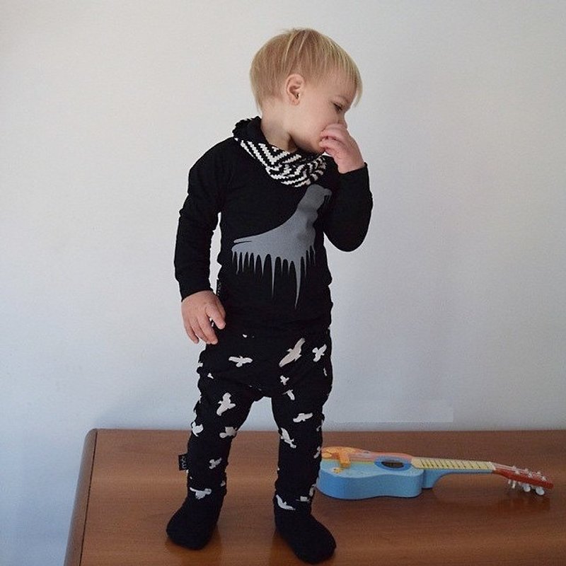 【北歐童裝】冰島有機棉質長袖上衣 12M至18M 大渡鴨黑色 - 男/女童裝 - 棉．麻 黑色