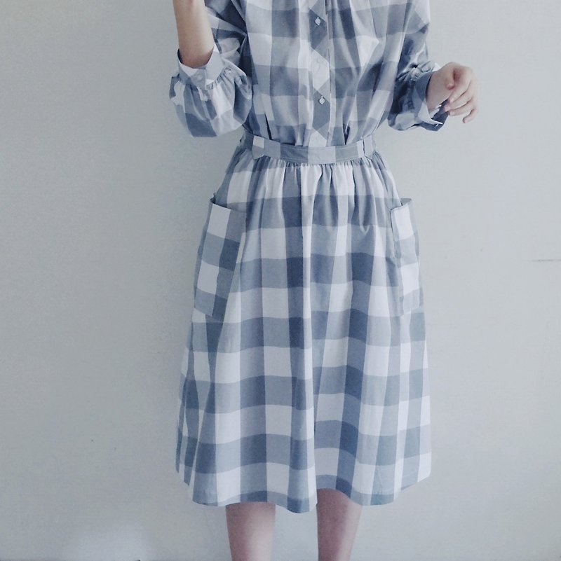 格格套裝（裙） - スカート - コットン・麻 グレー