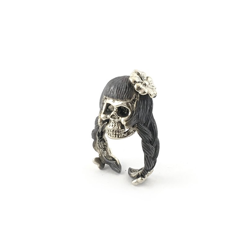 Zodiac Virgin skull ring is for Virgo in white bronze and oxidized antique color ,Rocker jewelry ,Skull jewelry,Biker jewelry - 戒指 - 其他金屬 