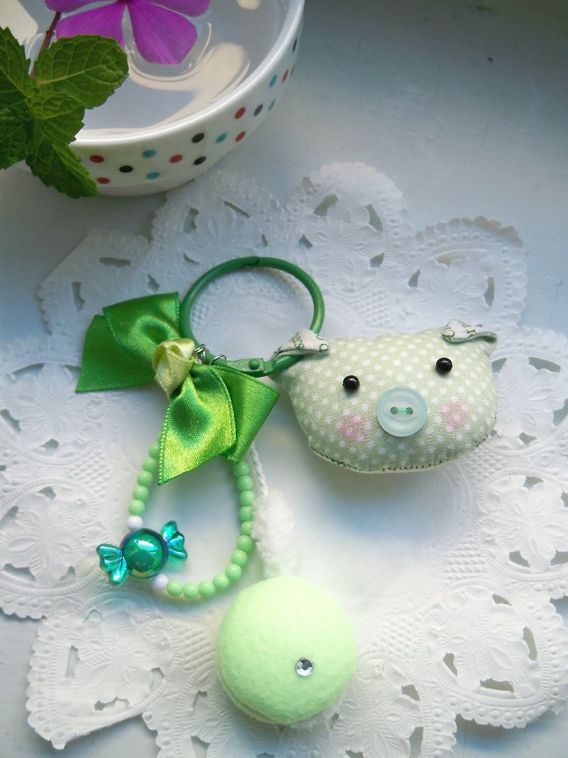 The pig eat macarons - Green - Keychains - Other Materials Green
