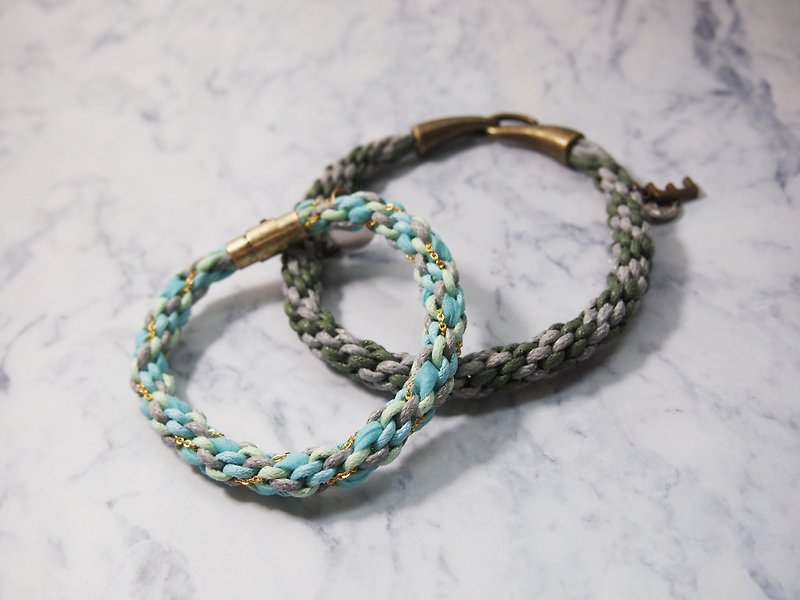 Just Knitting custom-made hand-woven lucky twisted twist couple bracelet made in Hong Kong - สร้อยข้อมือ - วัสดุอื่นๆ หลากหลายสี