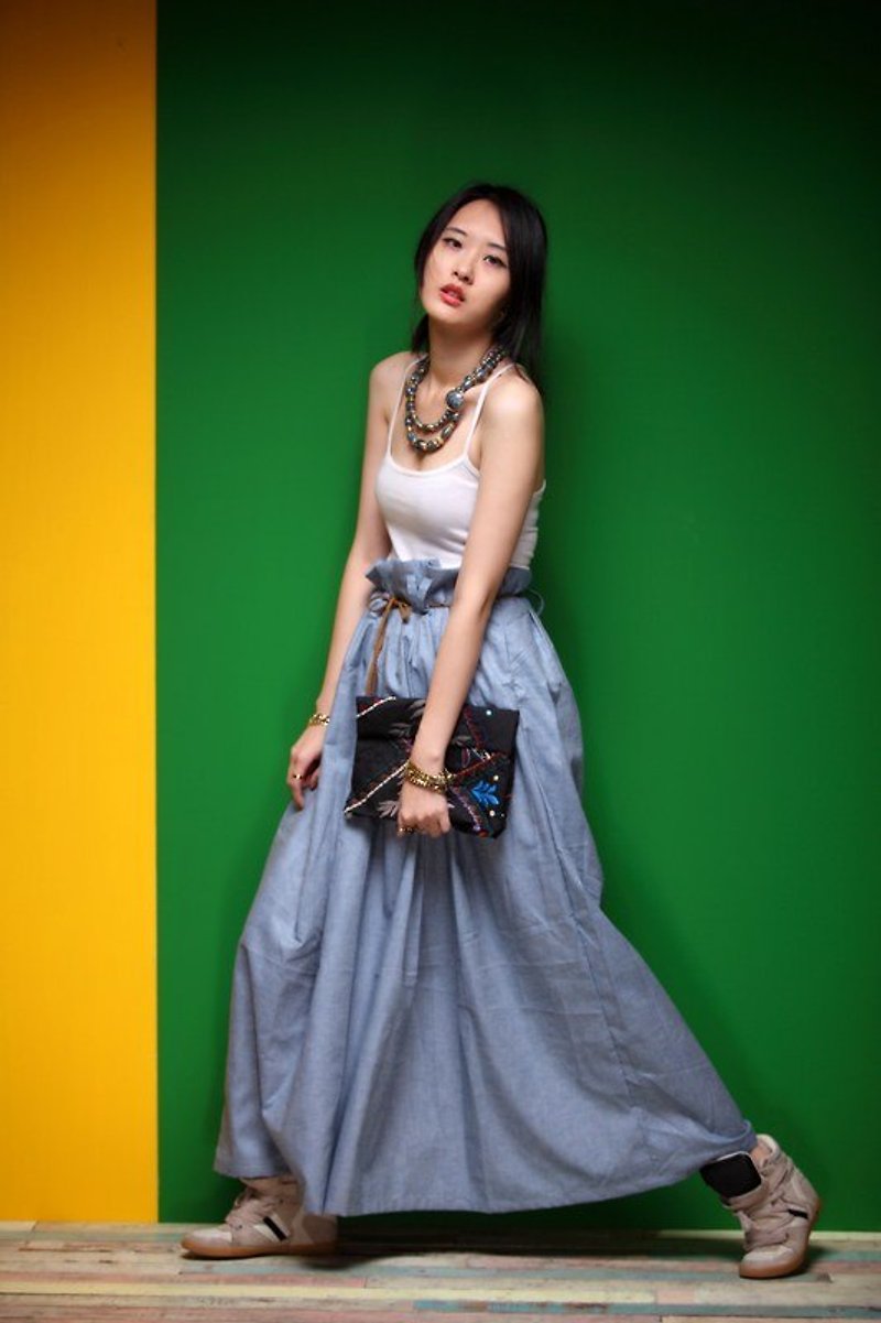 SARTO schadow cotton Peng Peng A word skirt - กระโปรง - วัสดุอื่นๆ สีน้ำเงิน