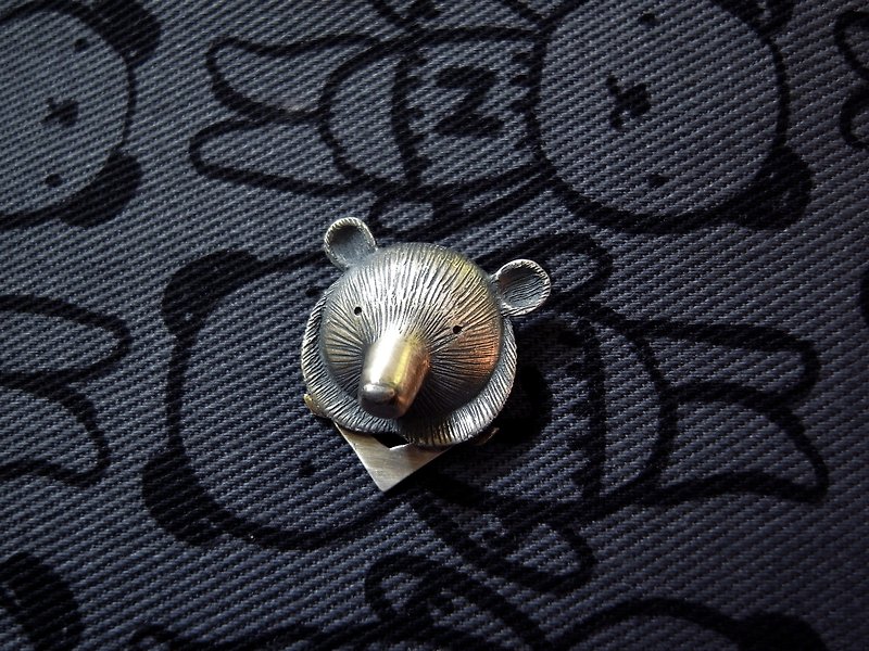 Formosan Black Bear--Sterling Silver--Silver Bear--Pendant Necklace with Wax Rope - Necklaces - Other Metals Gray