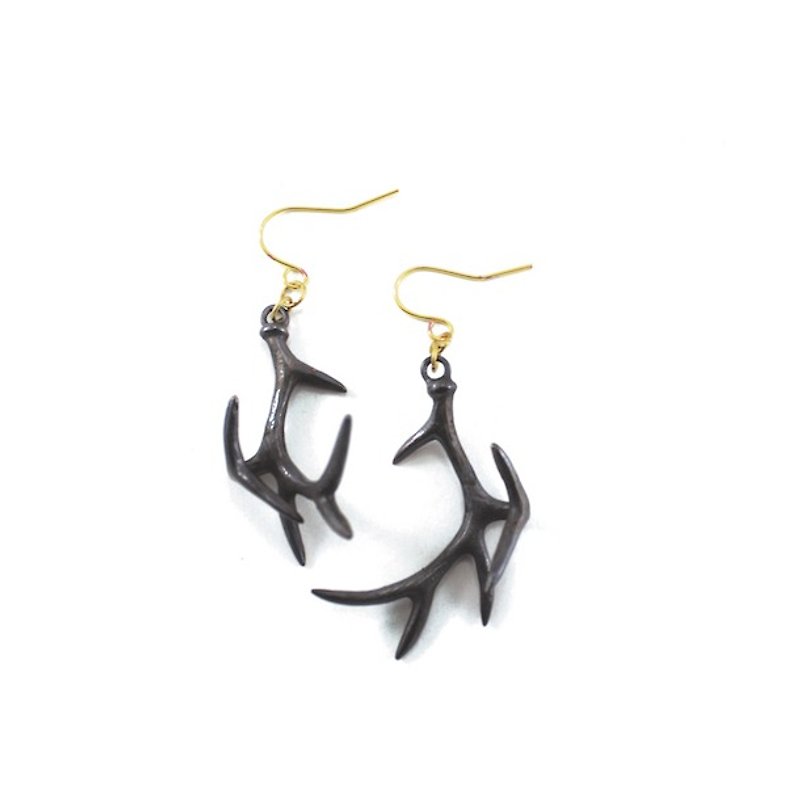 Stag horn earring in brass with oxidized antique color ,Rocker jewelry ,Skull jewelry,Biker jewelry - 耳環/耳夾 - 其他金屬 