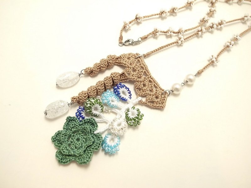 Irish Crochet Lace Jewelry (Plants under Eaves 1-a) Lace Necklace - สร้อยคอ - ผ้าฝ้าย/ผ้าลินิน หลากหลายสี