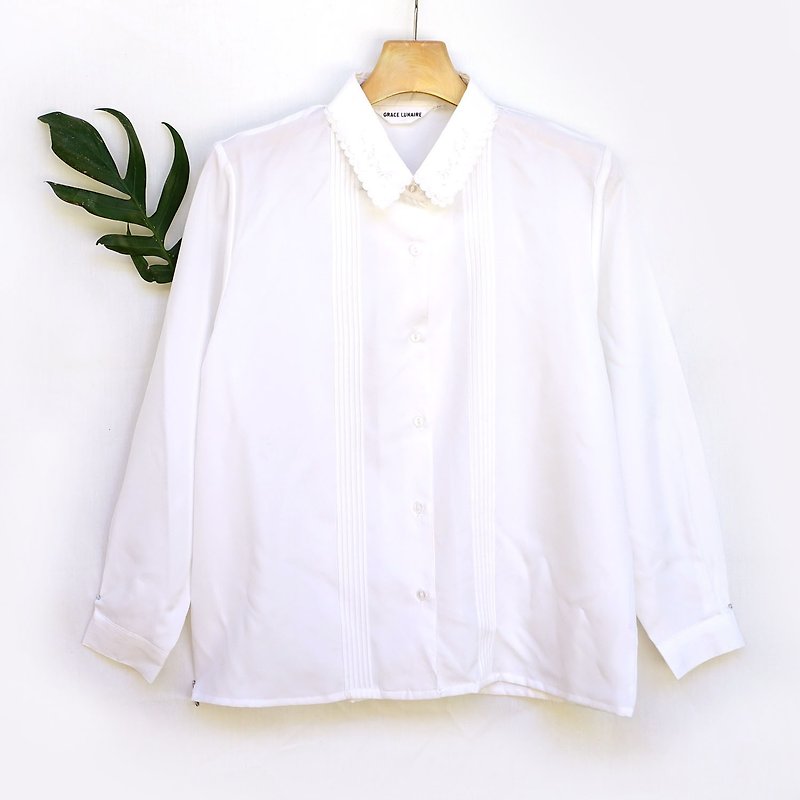 BajuTua /ヴィンテージ/無地白いレースの襟のシャツ - シャツ・ブラウス - その他の素材 ホワイト