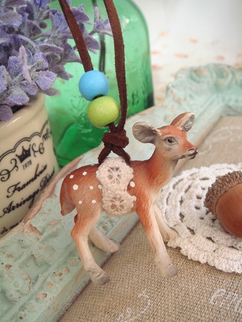 Garohands Dream Forest Day Miscellaneous Cute Fawn Bambi Hand Feeling Medium-Long Chain*Blue&Grass Green A245 Forest Gift - สร้อยคอ - วัสดุอื่นๆ หลากหลายสี