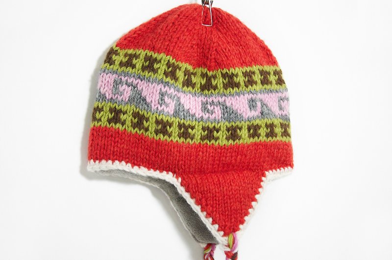 Valentine's Day gift of pure hand-knit wool hat / manual bristles caps / knitting caps / flight caps / wool cap - orange bohemian patterns (manual limits a) - หมวก - วัสดุอื่นๆ หลากหลายสี