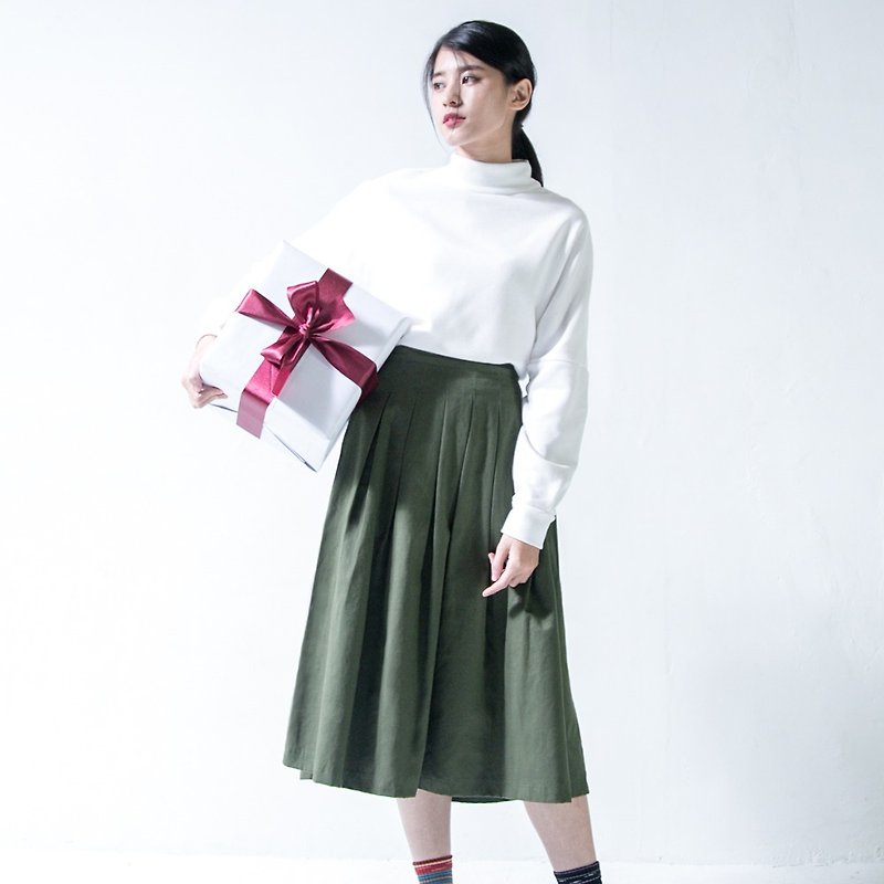 SU: MI said Overlapped classic pleated skirt _5AF404_ green - Skirts - Cotton & Hemp Green