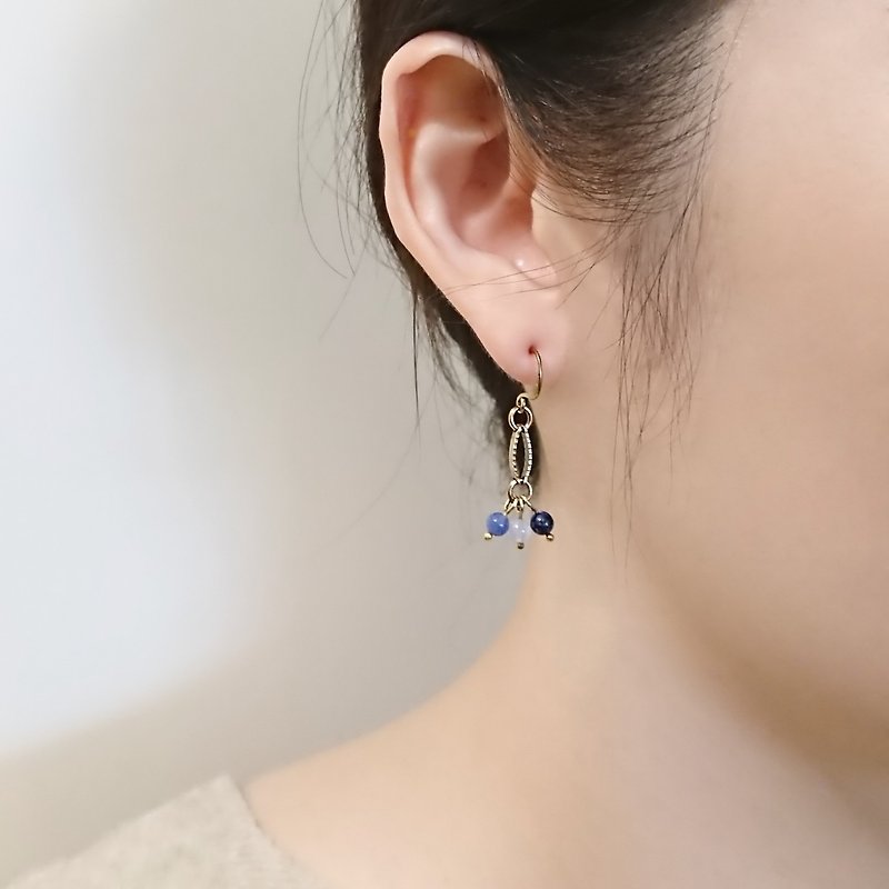 Dancing Sodalite Beads Brass Drop Earrings | Mediterranean Eyes - Earrings & Clip-ons - Semi-Precious Stones Blue