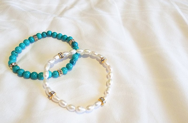 ☽ Qi Xi hand for ☽ [07197] temperament paragraph crystal bracelet (pearl, turquoise two) - งานโลหะ/เครื่องประดับ - วัสดุอื่นๆ หลากหลายสี