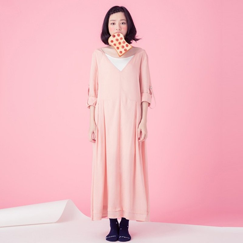 Xu Xu children ♪ morning light sweet raspberry pink V-type beauty back Long Dress - One Piece Dresses - Other Materials Pink