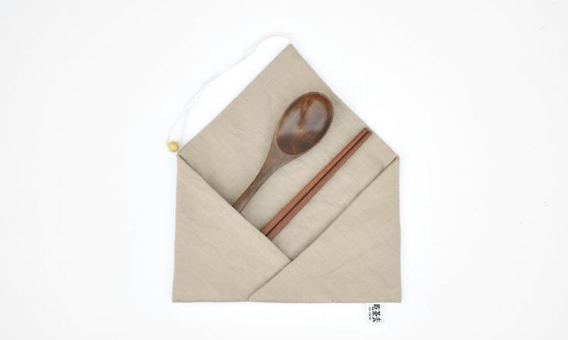 喫茶去原創設計 便攜筷勺套裝 紅檀布套 - 筷子/筷子架 - 木頭 咖啡色