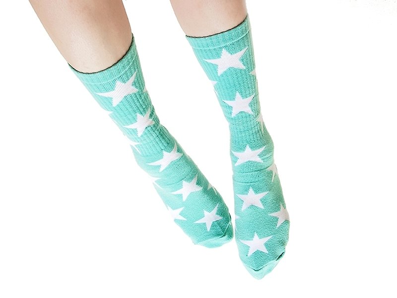 monokeros tiffany green socks full of stars - ถุงเท้า - ผ้าฝ้าย/ผ้าลินิน สีเขียว