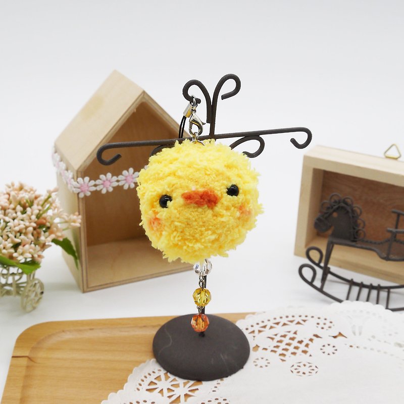 Knitted woolen soft and soft mobile phone charm can be changed to key ring charm-yellow duckling - พวงกุญแจ - ผ้าฝ้าย/ผ้าลินิน สีเหลือง