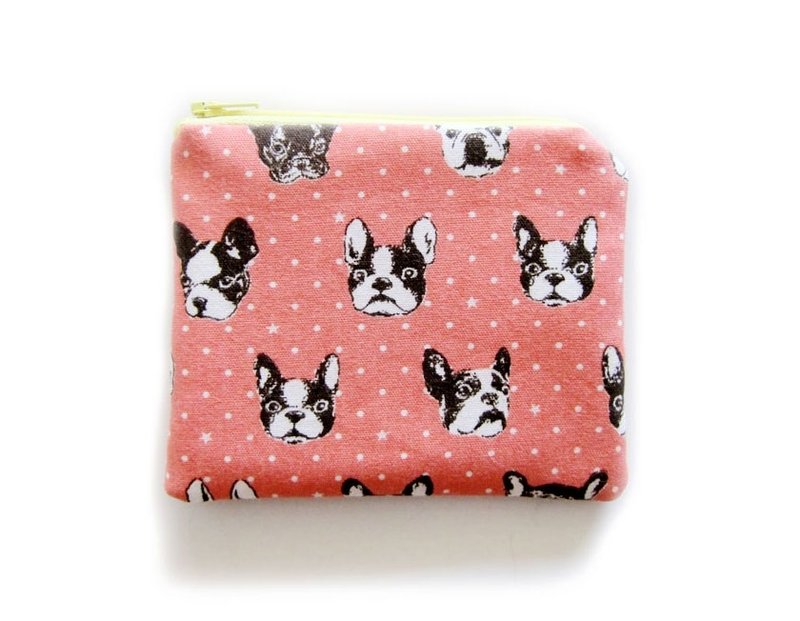 Zipper bag / purse / mobile phone sets French Bulldog orange - Coin Purses - Other Materials Pink