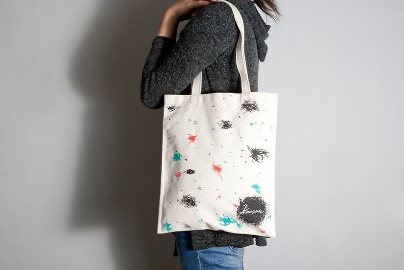 Hand-painted hand-printed cloth bag [ball pen] single-sided / double-sided portable / shoulder - กระเป๋าแมสเซนเจอร์ - ผ้าฝ้าย/ผ้าลินิน หลากหลายสี