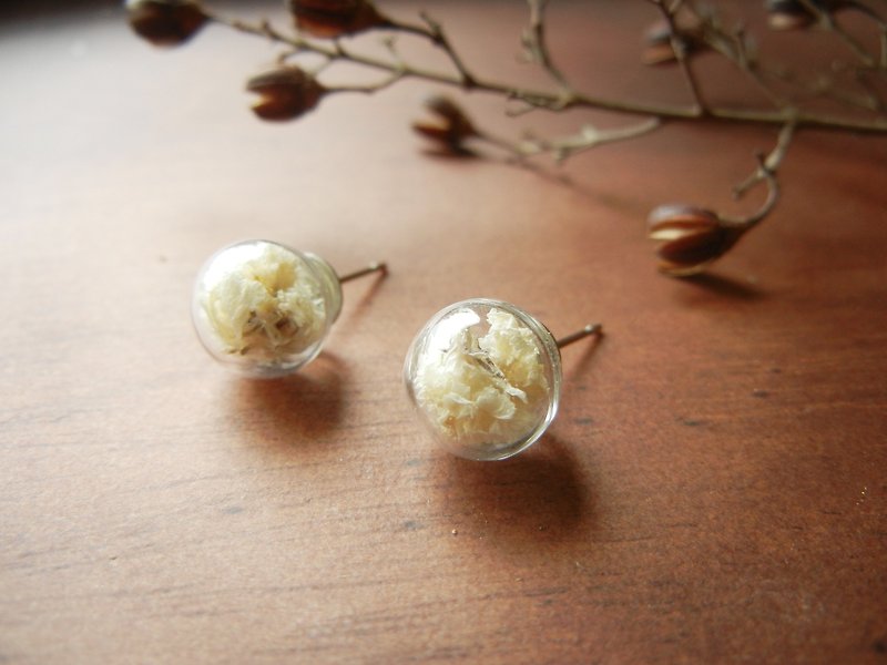 *coucoubird*Glass flower earrings-pure white/anti-allergic ear acupuncture - Earrings & Clip-ons - Glass White