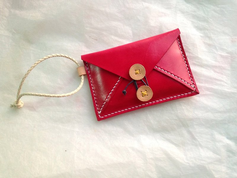 擬似赤い封筒カードホルダー - 手染め植物なめしの革 - その他 - 革 レッド