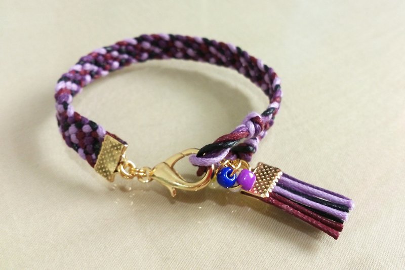 ～時尚民族風～彩色蠟繩編織手環～浪漫薰衣草紫羅蘭 - 手鍊/手鐲 - 其他金屬 紫色