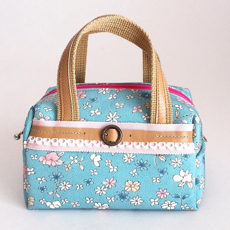 Mini-Boston with Japanese Traditional Pattern, Kimono [Pure Silk] - Toiletry Bags & Pouches - Other Materials Blue