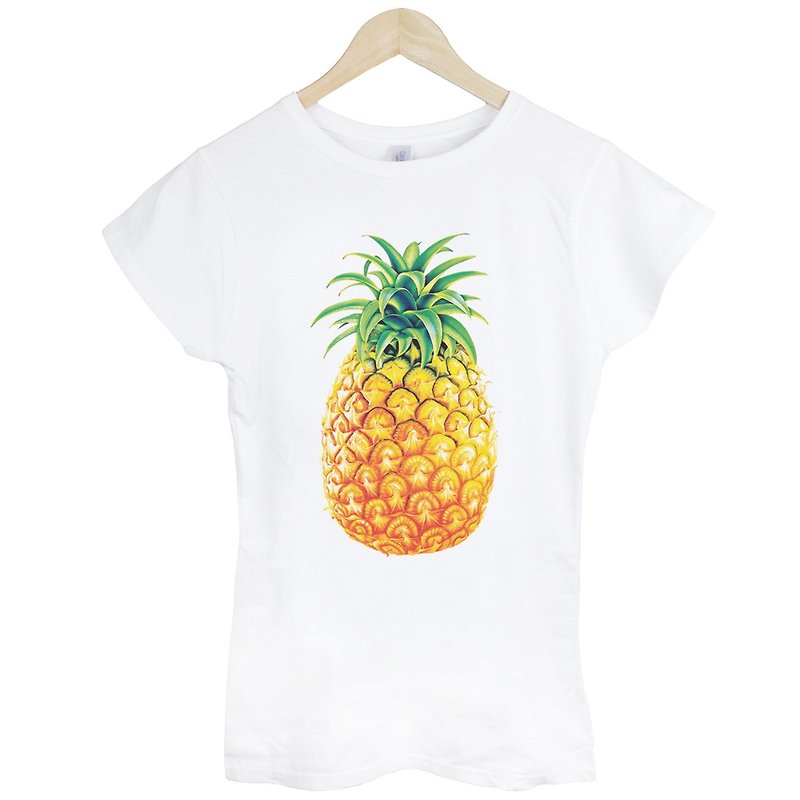 Pineapple Girls Short Sleeve T-Shirt-White Pineapple Fruit Summer Ocean Wenqing Art Design Fashionable Cultural Creative Fashion - Women's T-Shirts - Paper White