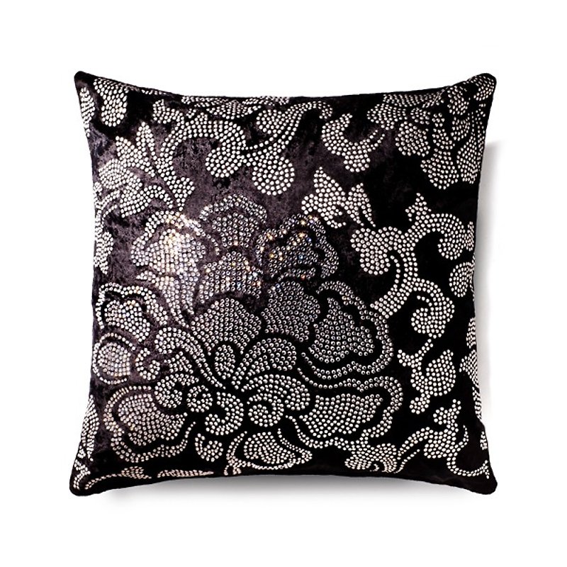 【GFSD】Rhinestone Boutique-Brilliant Twisted Peony Brocade Pillow - Pillows & Cushions - Other Materials Black