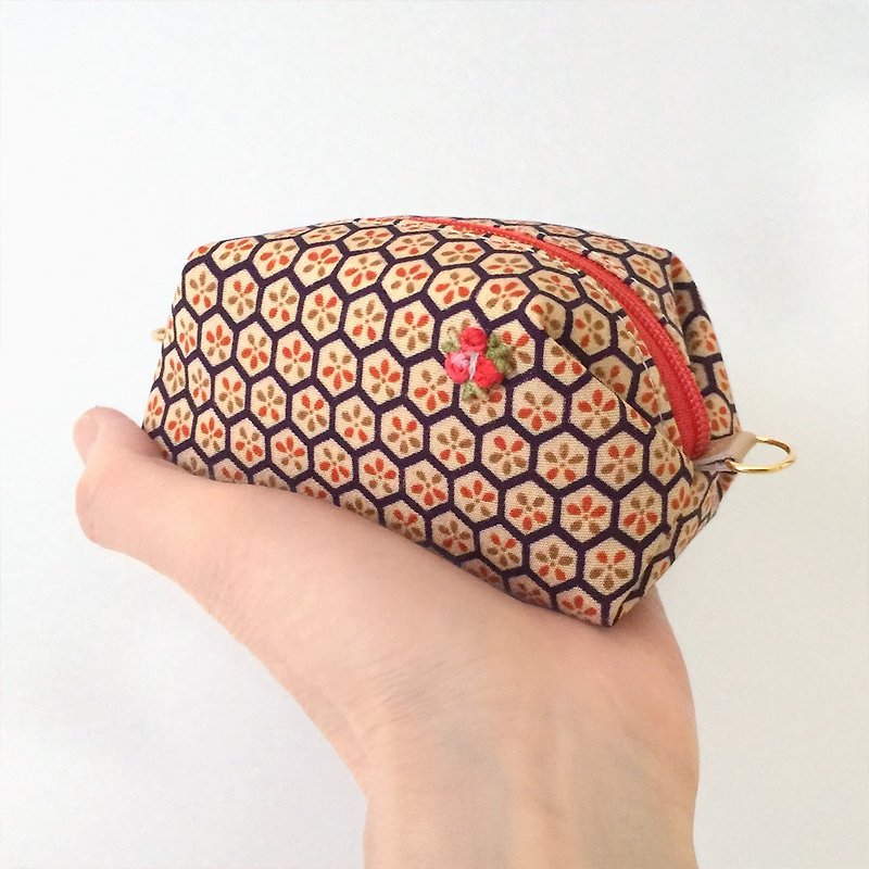 Pouch with Japanese traditional pattern, Kimono (Small) - Toiletry Bags & Pouches - Other Materials Orange