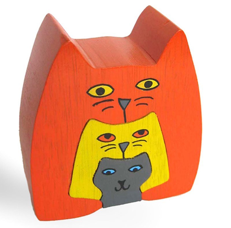 三つの猫のパズル - 知育玩具・ぬいぐるみ - 木製 レッド