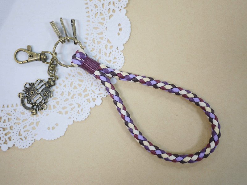 ~M+Bear~ Vintage woven key ring Wax thread woven key ring (purple) - Other - Cotton & Hemp Purple