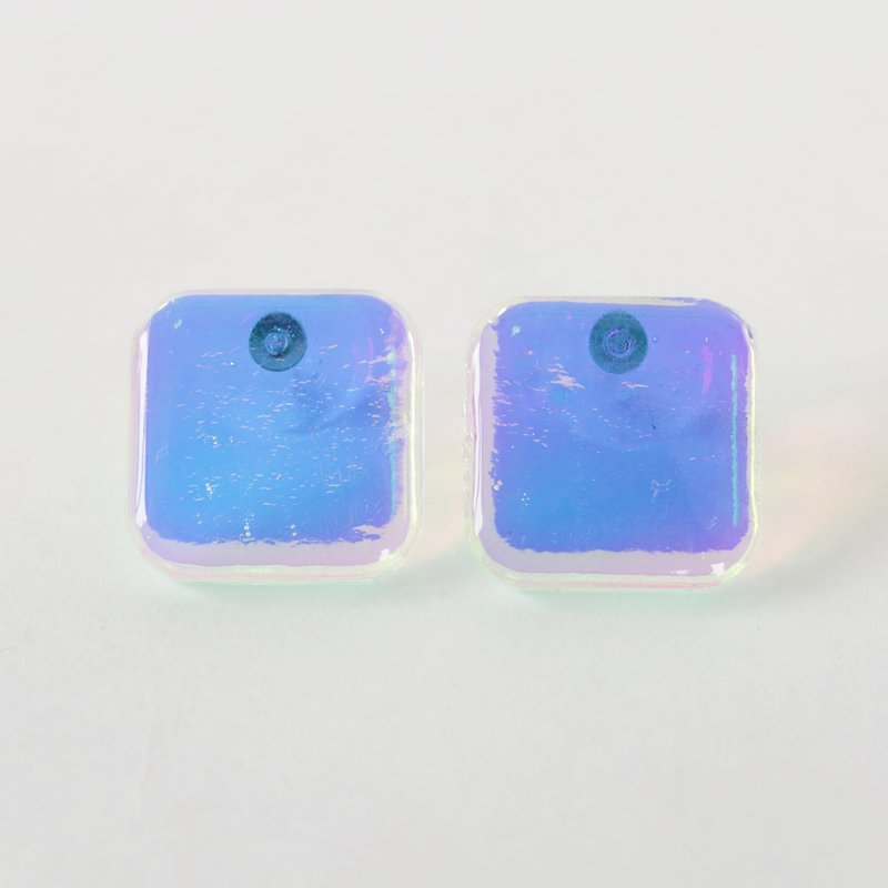 waterdrop earrings (square glass pink) - Earrings & Clip-ons - Acrylic Pink