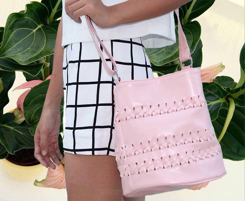 THE BOWLLY BAG / SALMON PINK (DRAWSTRING BUCKET BAG) - Messenger Bags & Sling Bags - Acrylic Pink