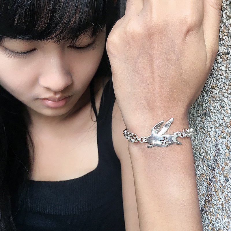 長耳兔兔~兔子造型手工手鍊十二生肖彌月飾品!小朋友第一件純銀飾 - 手鍊/手環 - 純銀 銀色