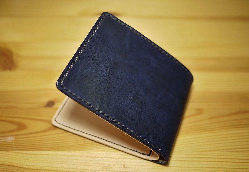 小島手工皮夾 Leather Wallet - 長短皮夾/錢包 - 真皮 藍色