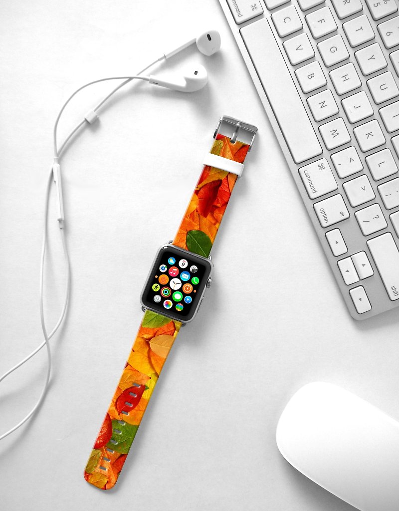 Apple Watch Series 1 , Series 2, Series 3 - Leaves Autumn Falling Watch Strap Band for Apple Watch / Apple Watch Sport - 38 mm / 42 mm avilable - สายนาฬิกา - หนังแท้ 