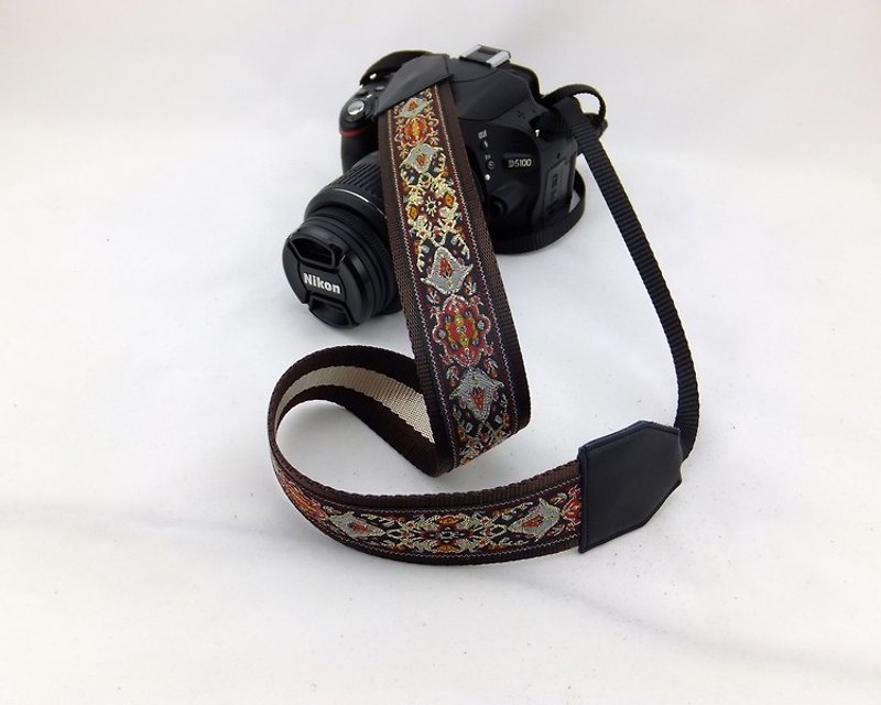相機背帶 個性客製 可印字 真皮拼接 刺繡花紋  民族風023 - 相機帶/腳架 - 其他材質 金色