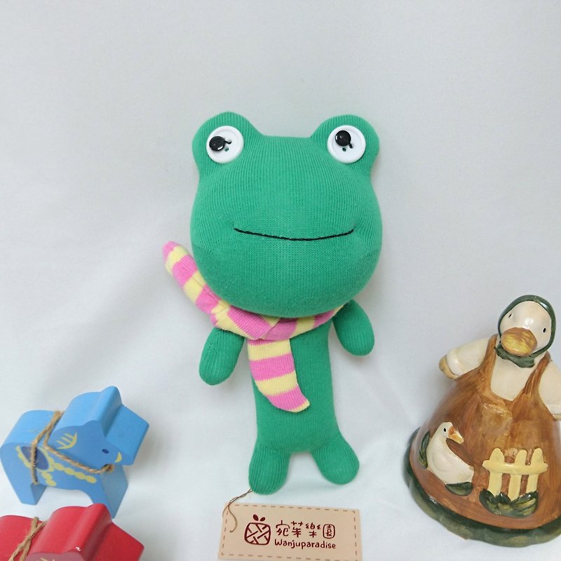 Frog kid doll sock doll frog - ตุ๊กตา - ผ้าฝ้าย/ผ้าลินิน สีเขียว
