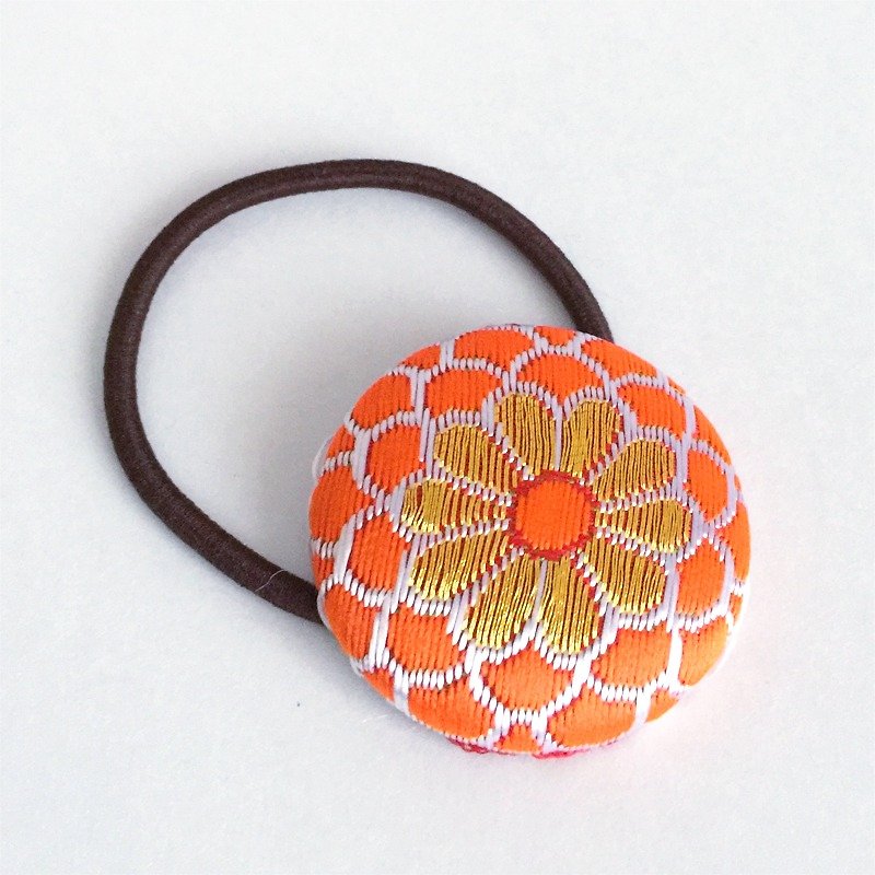 Hair elastic with Japanese Traditional Pattern, Kimono (Large) [Brocade] - Hair Accessories - Other Materials Orange